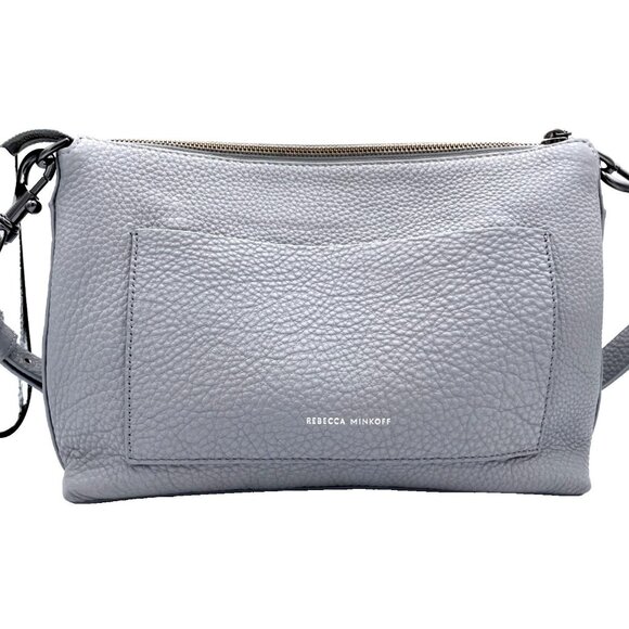 Rebecca Minkoff Shoulder Bag Purse Darren Blue-Gray Pebbled Leather Studs Women - Picture 2 of 16